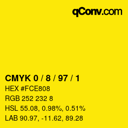 カラーコード: CMYK 0 / 8 / 97 / 1 | qconv.com