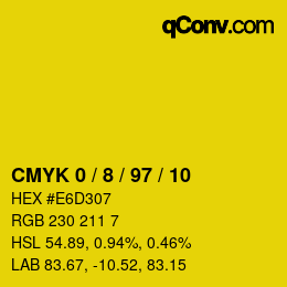カラーコード: CMYK 0 / 8 / 97 / 10 | qconv.com