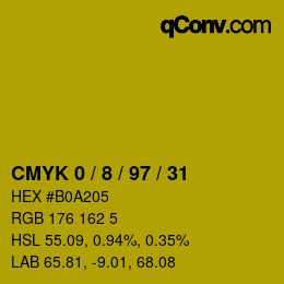 カラーコード: CMYK 0 / 8 / 97 / 31 | qconv.com