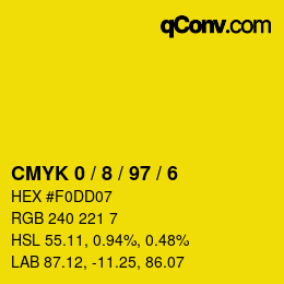 カラーコード: CMYK 0 / 8 / 97 / 6 | qconv.com
