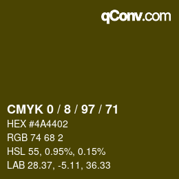 カラーコード: CMYK 0 / 8 / 97 / 71 | qconv.com