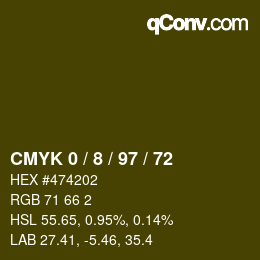 カラーコード: CMYK 0 / 8 / 97 / 72 | qconv.com