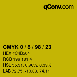 カラーコード: CMYK 0 / 8 / 98 / 23 | qconv.com