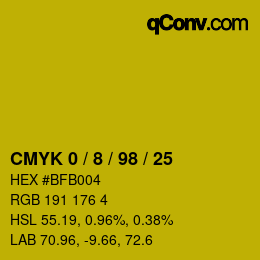 カラーコード: CMYK 0 / 8 / 98 / 25 | qconv.com