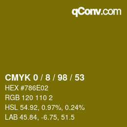 カラーコード: CMYK 0 / 8 / 98 / 53 | qconv.com
