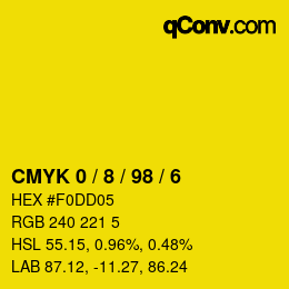 Farbcode: CMYK 0 / 8 / 98 / 6 | qconv.com
