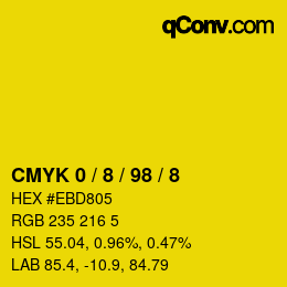 カラーコード: CMYK 0 / 8 / 98 / 8 | qconv.com