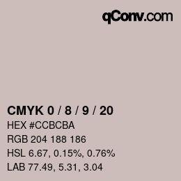 カラーコード: CMYK 0 / 8 / 9 / 20 | qconv.com