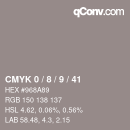 カラーコード: CMYK 0 / 8 / 9 / 41 | qconv.com