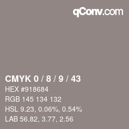 カラーコード: CMYK 0 / 8 / 9 / 43 | qconv.com