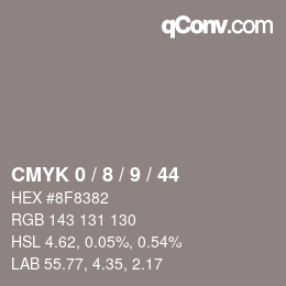 カラーコード: CMYK 0 / 8 / 9 / 44 | qconv.com