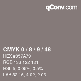 カラーコード: CMYK 0 / 8 / 9 / 48 | qconv.com