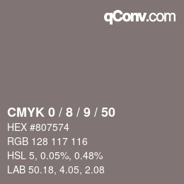 カラーコード: CMYK 0 / 8 / 9 / 50 | qconv.com