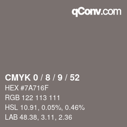 Color code: CMYK 0 / 8 / 9 / 52 | qconv.com