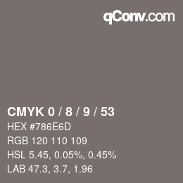 カラーコード: CMYK 0 / 8 / 9 / 53 | qconv.com