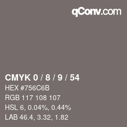 カラーコード: CMYK 0 / 8 / 9 / 54 | qconv.com