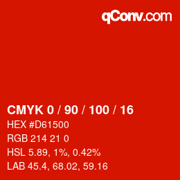 颜色代码: CMYK 0 / 90 / 100 / 16 | qconv.com