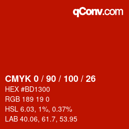 颜色代码: CMYK 0 / 90 / 100 / 26 | qconv.com