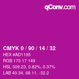 カラーコード: CMYK 0 / 90 / 14 / 32 | qconv.com
