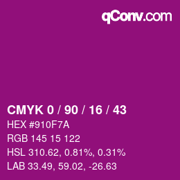 カラーコード: CMYK 0 / 90 / 16 / 43 | qconv.com