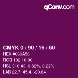 カラーコード: CMYK 0 / 90 / 16 / 60 | qconv.com
