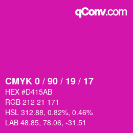 カラーコード: CMYK 0 / 90 / 19 / 17 | qconv.com