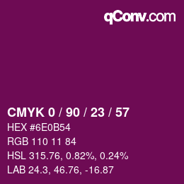 カラーコード: CMYK 0 / 90 / 23 / 57 | qconv.com