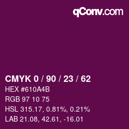 Color code: CMYK 0 / 90 / 23 / 62 | qconv.com