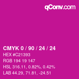 カラーコード: CMYK 0 / 90 / 24 / 24 | qconv.com