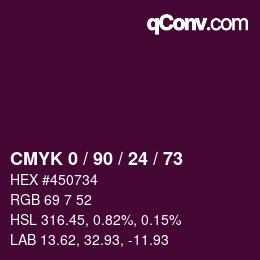 カラーコード: CMYK 0 / 90 / 24 / 73 | qconv.com