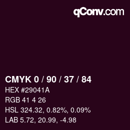 カラーコード: CMYK 0 / 90 / 37 / 84 | qconv.com