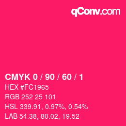 カラーコード: CMYK 0 / 90 / 60 / 1 | qconv.com