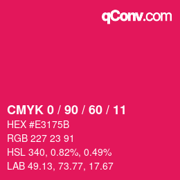 カラーコード: CMYK 0 / 90 / 60 / 11 | qconv.com