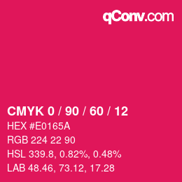 颜色代码: CMYK 0 / 90 / 60 / 12 | qconv.com