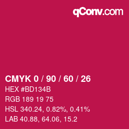 カラーコード: CMYK 0 / 90 / 60 / 26 | qconv.com