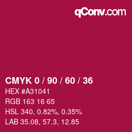 カラーコード: CMYK 0 / 90 / 60 / 36 | qconv.com