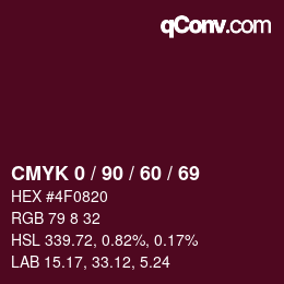 カラーコード: CMYK 0 / 90 / 60 / 69 | qconv.com