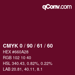 カラーコード: CMYK 0 / 90 / 61 / 60 | qconv.com
