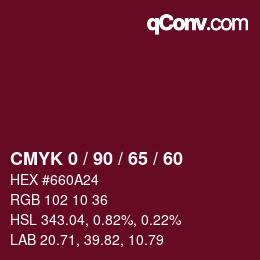 カラーコード: CMYK 0 / 90 / 65 / 60 | qconv.com