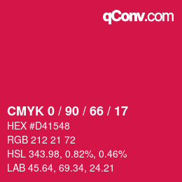 Farbcode: CMYK 0 / 90 / 66 / 17 | qconv.com