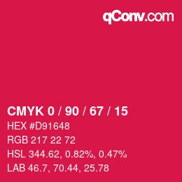颜色代码: CMYK 0 / 90 / 67 / 15 | qconv.com