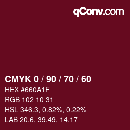 カラーコード: CMYK 0 / 90 / 70 / 60 | qconv.com
