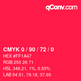 颜色代码: CMYK 0 / 90 / 72 / 0 | qconv.com
