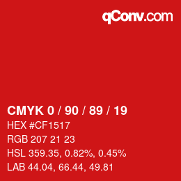 カラーコード: CMYK 0 / 90 / 89 / 19 | qconv.com
