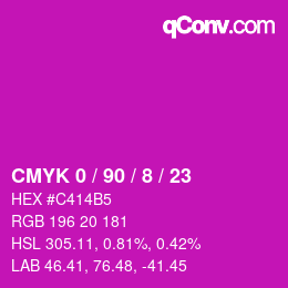 カラーコード: CMYK 0 / 90 / 8 / 23 | qconv.com