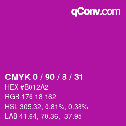 カラーコード: CMYK 0 / 90 / 8 / 31 | qconv.com
