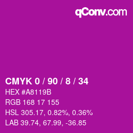 カラーコード: CMYK 0 / 90 / 8 / 34 | qconv.com