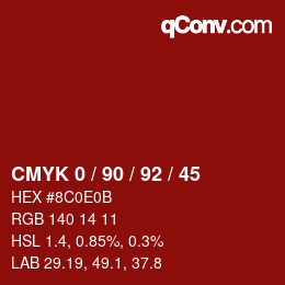 カラーコード: CMYK 0 / 90 / 92 / 45 | qconv.com