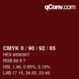 カラーコード: CMYK 0 / 90 / 92 / 65 | qconv.com