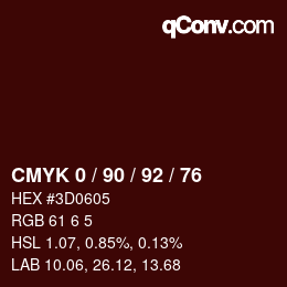 カラーコード: CMYK 0 / 90 / 92 / 76 | qconv.com